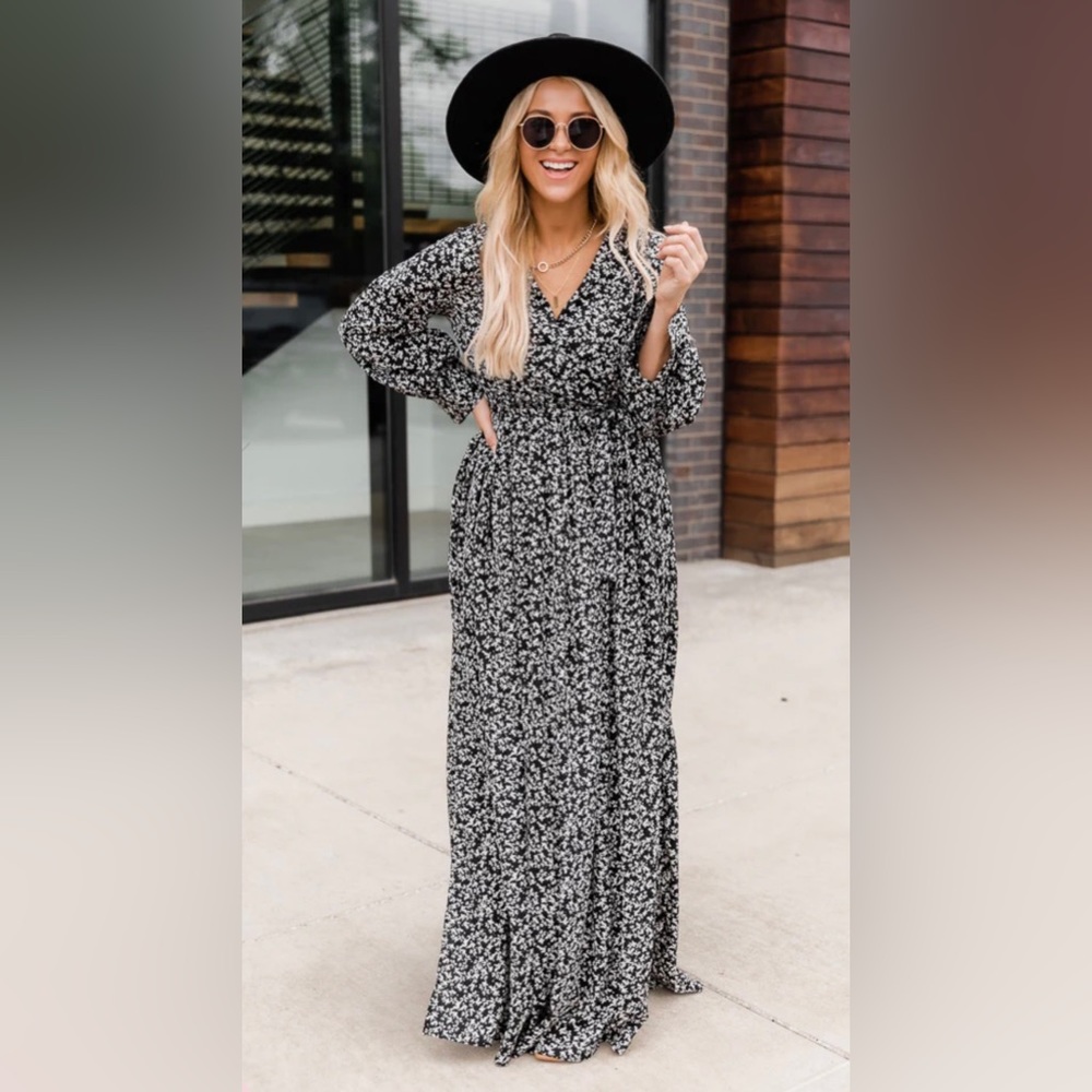 Stealing the Night Black Floral Maxi Dress